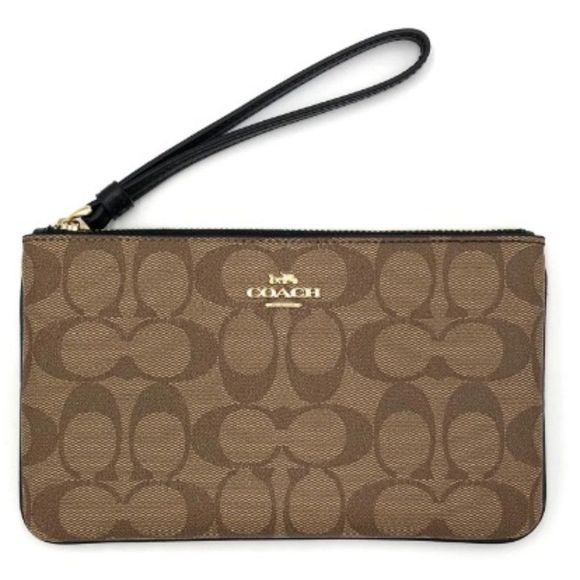 NEW Coach Large Faux Leather Wristlet Wallet with Signature Brown Logo - Picture 1 of 7